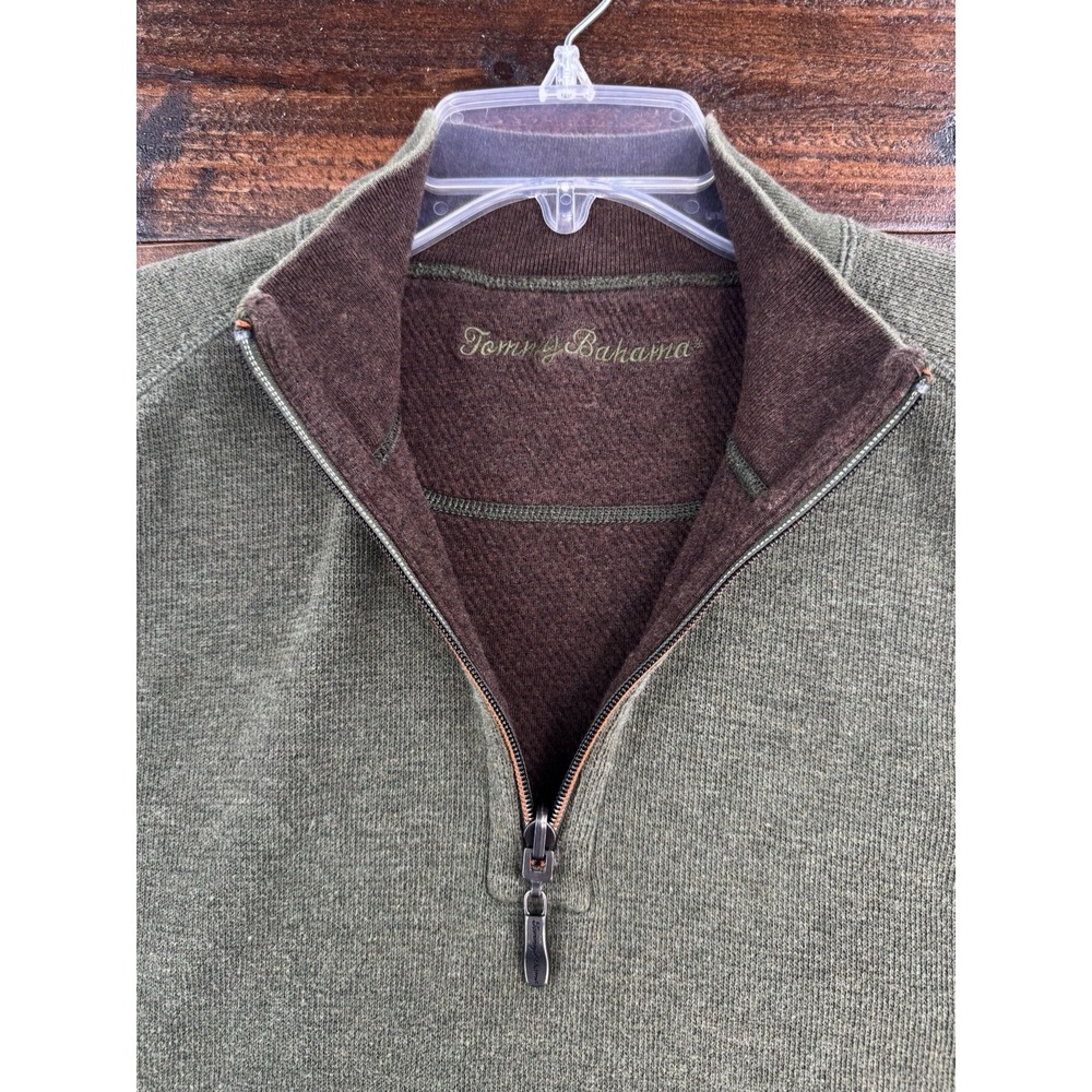 Tommy Bahama Reversible 1/4 Zip Ribbed Knit Pull Olive Green/Brown Men's Large‎ - Picture 2 of 15